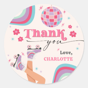 Adesivo Redondo Roller Sking Birthday Retro Rainbow