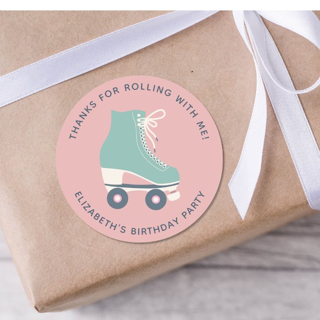 Adesivo Redondo Roller Skling Festa de aniversário Obrigado (Criador carregado)