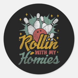Adesivo Redondo Rollin com minha Boliche Retro de Casas