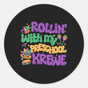 Adesivo Redondo Rollin' com minha escola, professor Mardi Gras