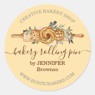 Adesivo Redondo Rolling Pin Bakery Cookies Penteia elegante amarel
