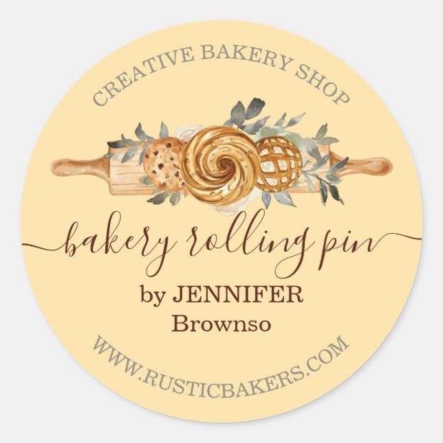 Adesivo Redondo Rolling Pin Bakery Cookies Penteia elegante amarel (Frente)