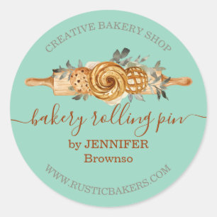 Adesivo Redondo Rolling Pin Bakery Cookies Penteia verde elegante