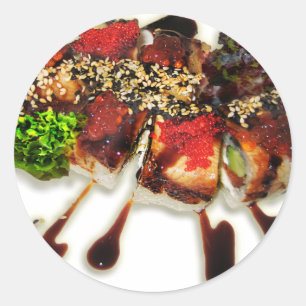 Adesivo Redondo Rolos de Sushi Gergelim Gengibre Wasabi Cozinha Ja
