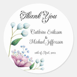 Adesivo Redondo Romance Botânico Suave De Casamento Floral Elegant