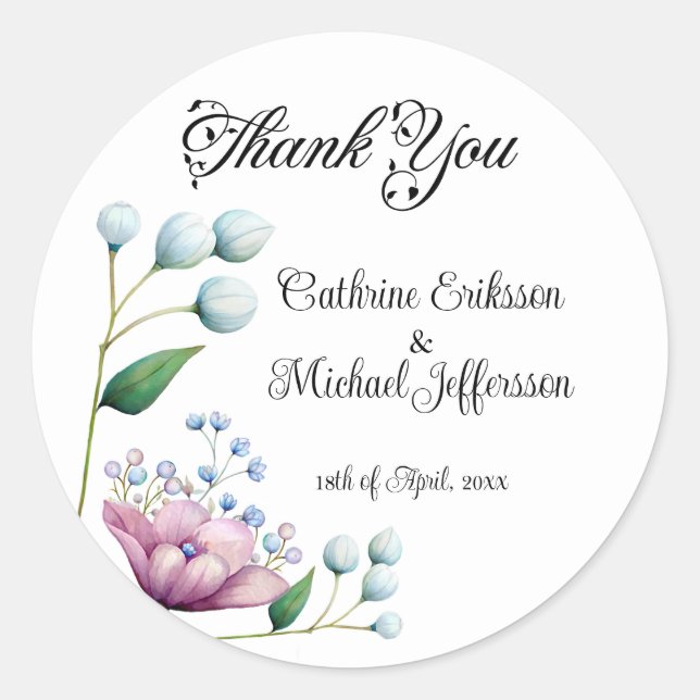 Adesivo Redondo Romance Botânico Suave De Casamento Floral Elegant (Frente)