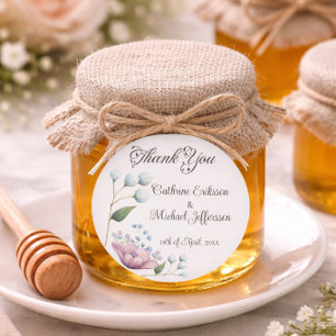 Adesivo Redondo Romance Botânico Suave De Casamento Floral Elegant