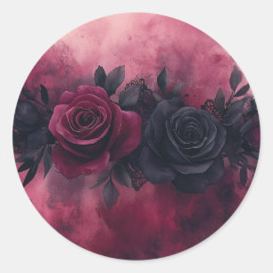 Adesivo Redondo Romance Escuro: Rosa gótico e Design de rendas