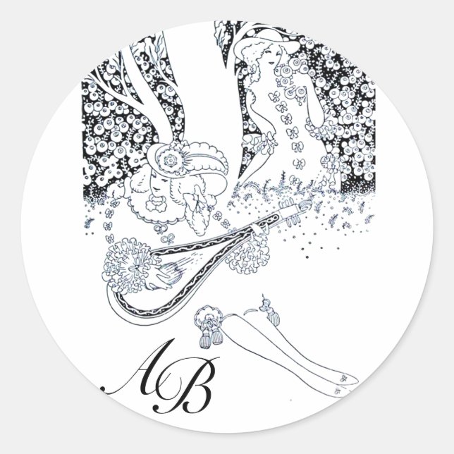 ADESIVO REDONDO ROMANCE/ROMÂNTIC LOVERS BLACK WHITE MONOGRAM (Frente)