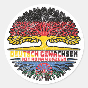 Adesivo Redondo Romani Deutsch Alemanha Baum Wurzel Flagge