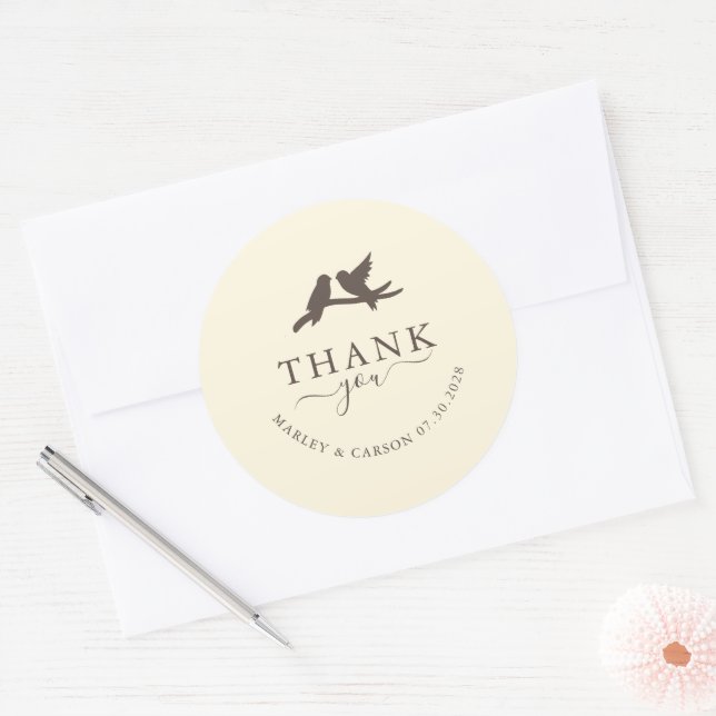 Adesivo Redondo Romantic Birds Classic Wedding Thank You (Envelope)