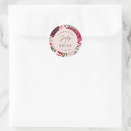 Adesivo Redondo Romantic Pink Bridal Bouquet Bride & Groom