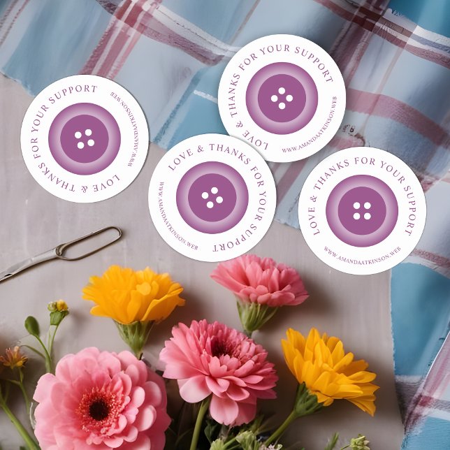 Adesivo Redondo Romantic Purple Shades Button Love & Thanks (Romantic Purple Shades Button Love & Thanks Quote Classic Round Sticker for Supporting Business.)