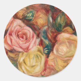 Adesivo Redondo Romantic red and pink roses Pierre Auguste Renoir