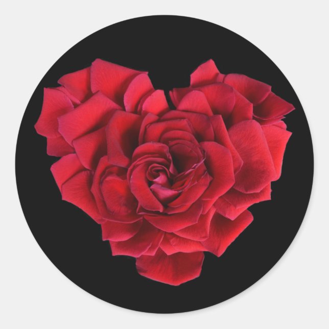 Adesivo Redondo Romantic Red Rose Heart on Black (Frente)