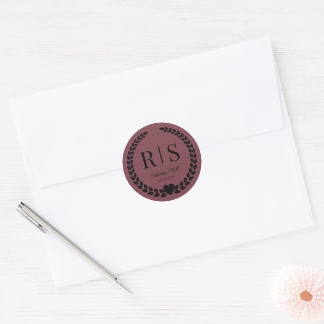 Adesivo Redondo Romantic Rosewood Wedding Monogram Initials (Envelope)