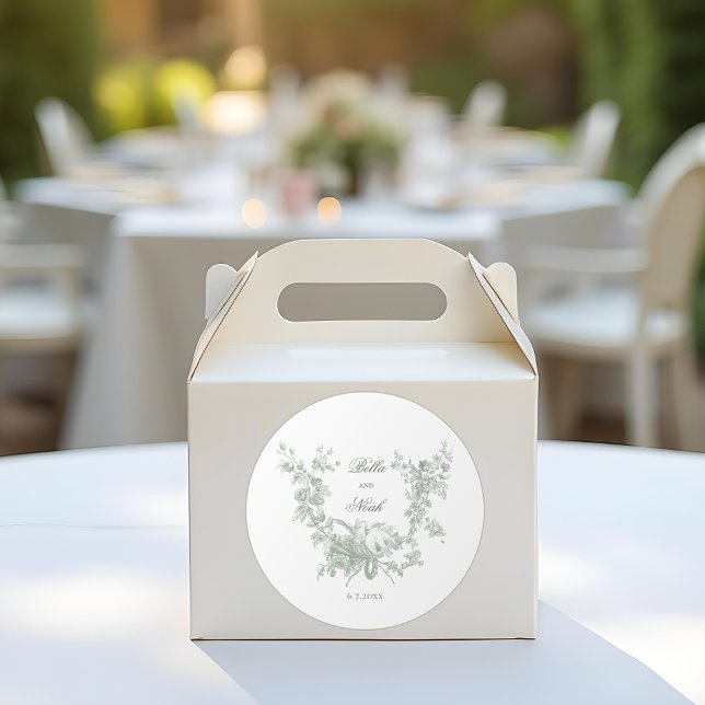 Adesivo Redondo Romantic Sage Floral Wreath w/Lovebirds Wedding (Criador carregado)