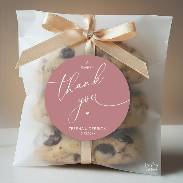 Adesivo Redondo Romantic Wedding A Sweet Thank You Cookies (Romantic Wedding A Sweet Thank You Cookies Classic Round Sticker in dusty rose pink)