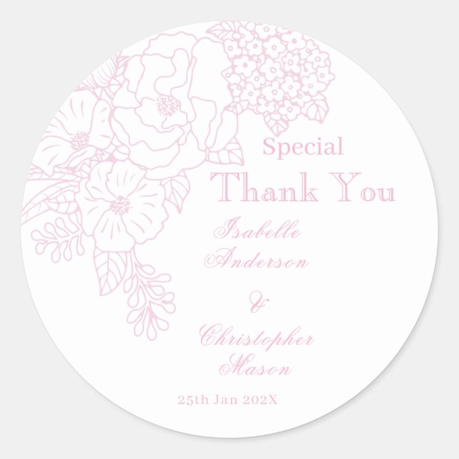 Adesivo Redondo Romantic Wedding Peonies Delicate Blush Pink (Frente)