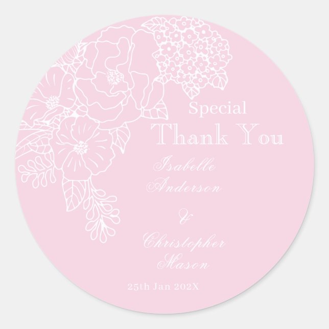 Adesivo Redondo Romantic Wedding Peonies Delicate Blush Pink (Frente)