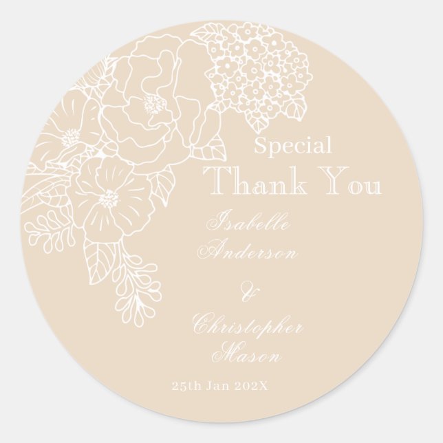 Adesivo Redondo Romantic Wedding Peonies Delicate Ivory  (Frente)