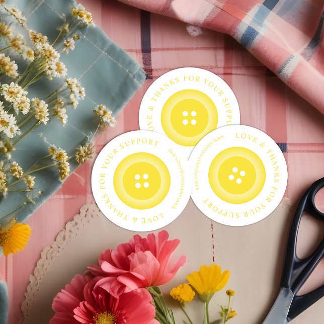 Adesivo Redondo Romantic Yellow Button Love & Thank  (Romantic Yellow Button Love & Thanks Quote Classic Round Sticker for Supporting Small Business.)