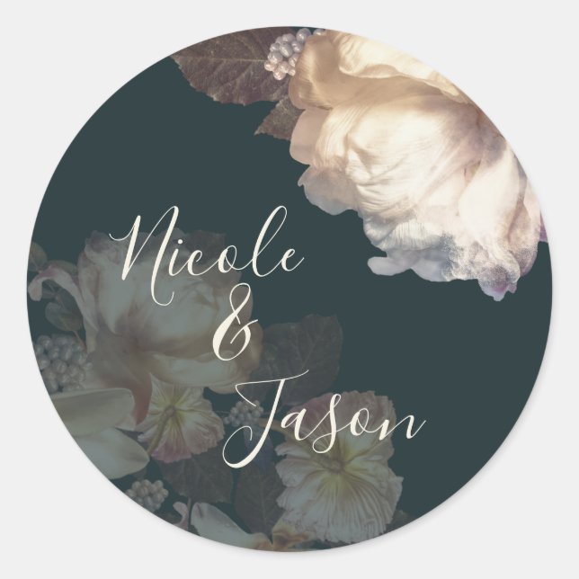 Adesivo Redondo Romântica Blooms Floral Elegante Botânica (Frente)