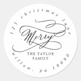 Adesivo Redondo Romântica Circular de Natal Feliz Endereço de Reto