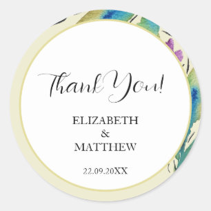 Adesivo Redondo Romântica Elegante Flores Selvagens Roxas Aquarela