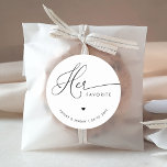 Adesivo Redondo Romântica Escreve Seu Favorito De Casamento Favori<br><div class="desc">Apresente seus convidados às suas curtidas favoritas com esses adesivos bonitos,  apresentando uma escrita cardíaca romântica e tipografia clássica.</div>