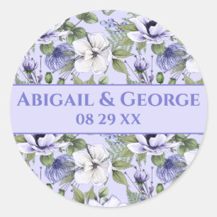 Adesivo Redondo Romântica Periwinkle Florals Lavanda Casamento Fa