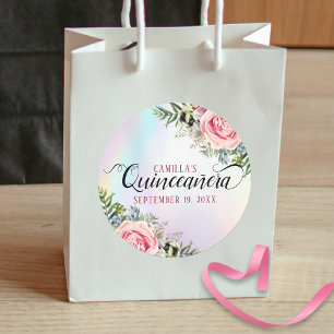Adesivo Redondo Romântico Elegante Floral Quinceañera