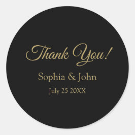 Adesivo Redondo Romântico Negro e Dourado casamento Obrigado