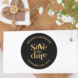 Adesivo Redondo Romântico Preto Ouro Custom Save the Date Casament