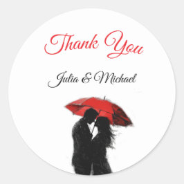 Adesivo Redondo Romântico Vermelho Guarda-chuvas Vermelho Parisien