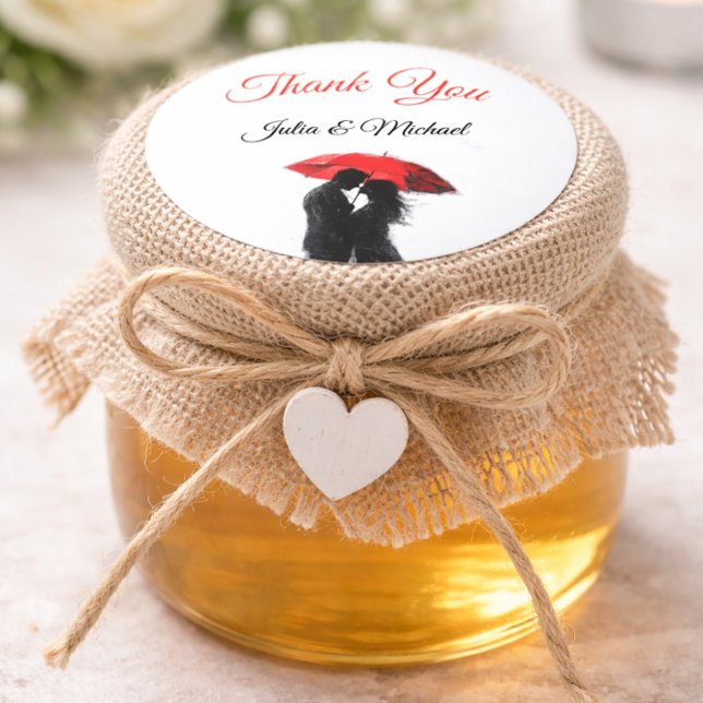 Adesivo Redondo Romântico Vermelho Guarda-chuvas Vermelho Parisien (Criador carregado)