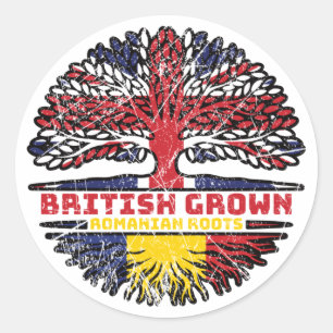 Adesivo Redondo Romênia Romênia Reino Unido Árvore Britânica