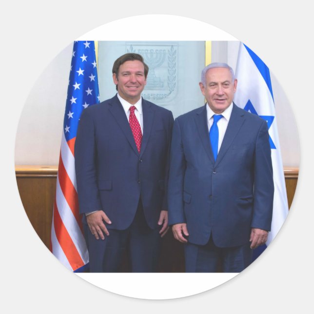 Adesivo Redondo Ron De Santis E Benjamin Netanyahu (Frente)