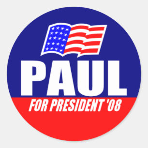 Adesivo Redondo Ron Paul para o Presidente 08 Stickers