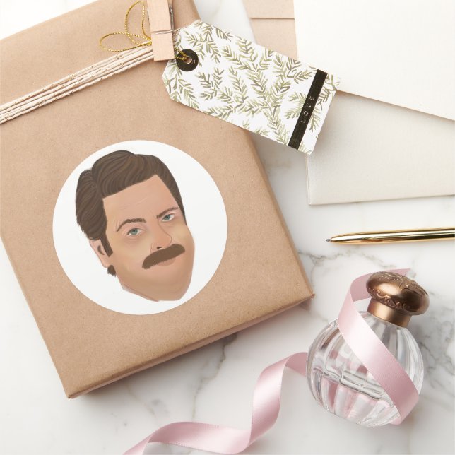 Adesivo Redondo Ron Swanson Sticker Parks e Rec (Presentear)