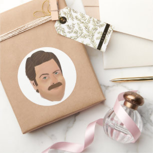 Adesivo Redondo Ron Swanson Sticker Parks e Rec