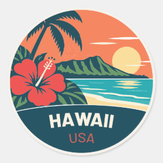 Adesivo Redondo Rond Hawaii USA – Vintage Travel Sticker