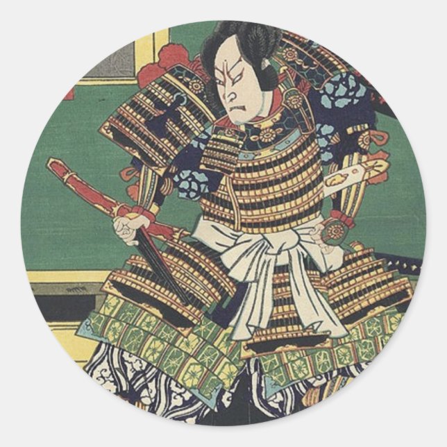 Adesivo Redondo ronin knight japanese ukiyo-e samurai warrior (Frente)