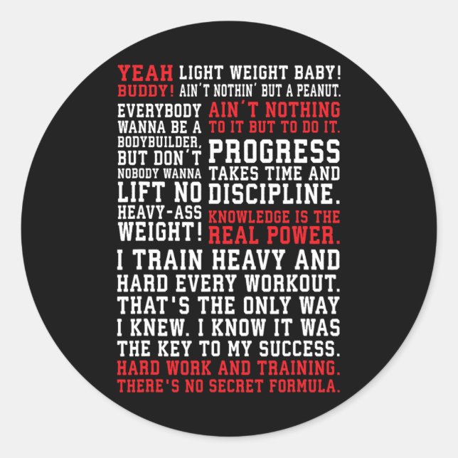 Adesivo Redondo Ronnie Malhação cita Gym Workout Bodybuilding Mot (Frente)