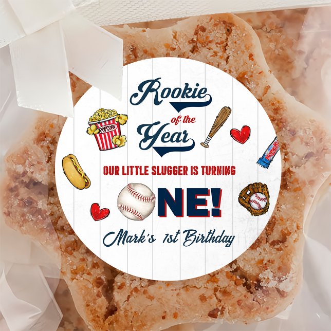 Adesivo Redondo Rookie do Ano do Baseball Birthday Sticker (Criador carregado)