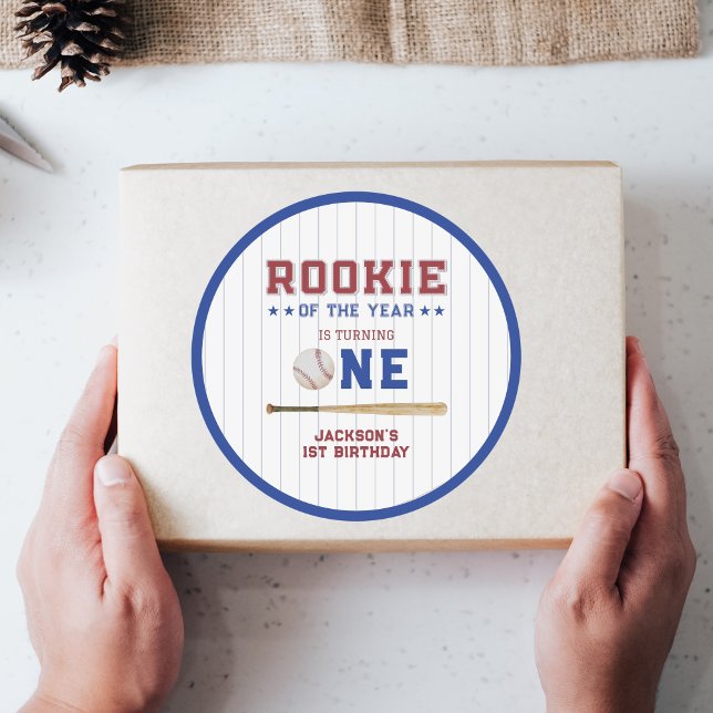 Adesivo Redondo Rookie do Ano primeiro aniversario Baseball (Rookie of the year baseball 1st birthday sticker)