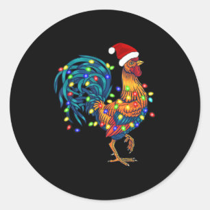 Adesivo Redondo Rooster Engraçado Galinha Luzes de Natal Pajama Fa