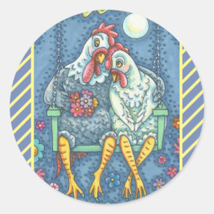 ADESIVO REDONDO ROOSTER & HEN AMADORES, INFELIZMENTE INFELIZES