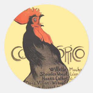 Adesivo Redondo Rooster Steinlen Cocorico Arte Francesa