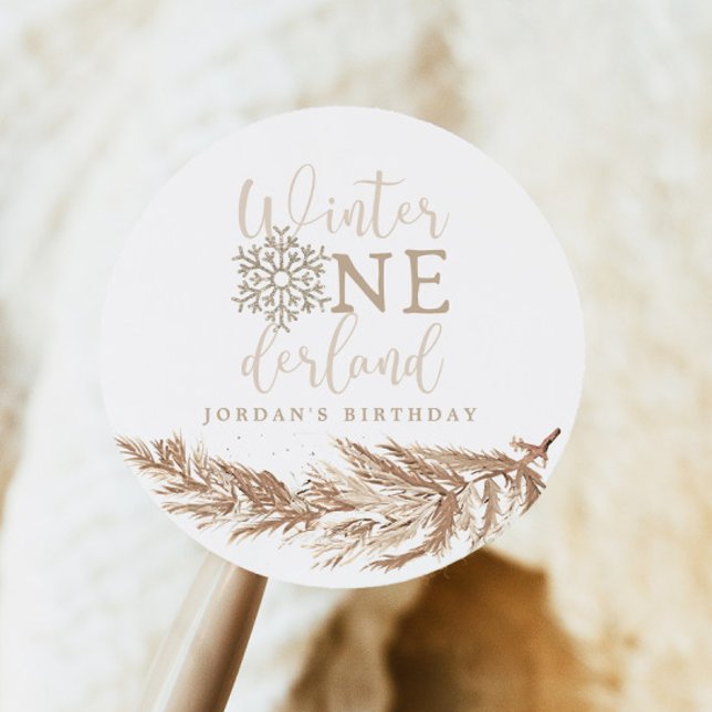 Adesivo Redondo RORY Boho Beige Winter Wonderland Primeiro Anivers (Criador carregado)